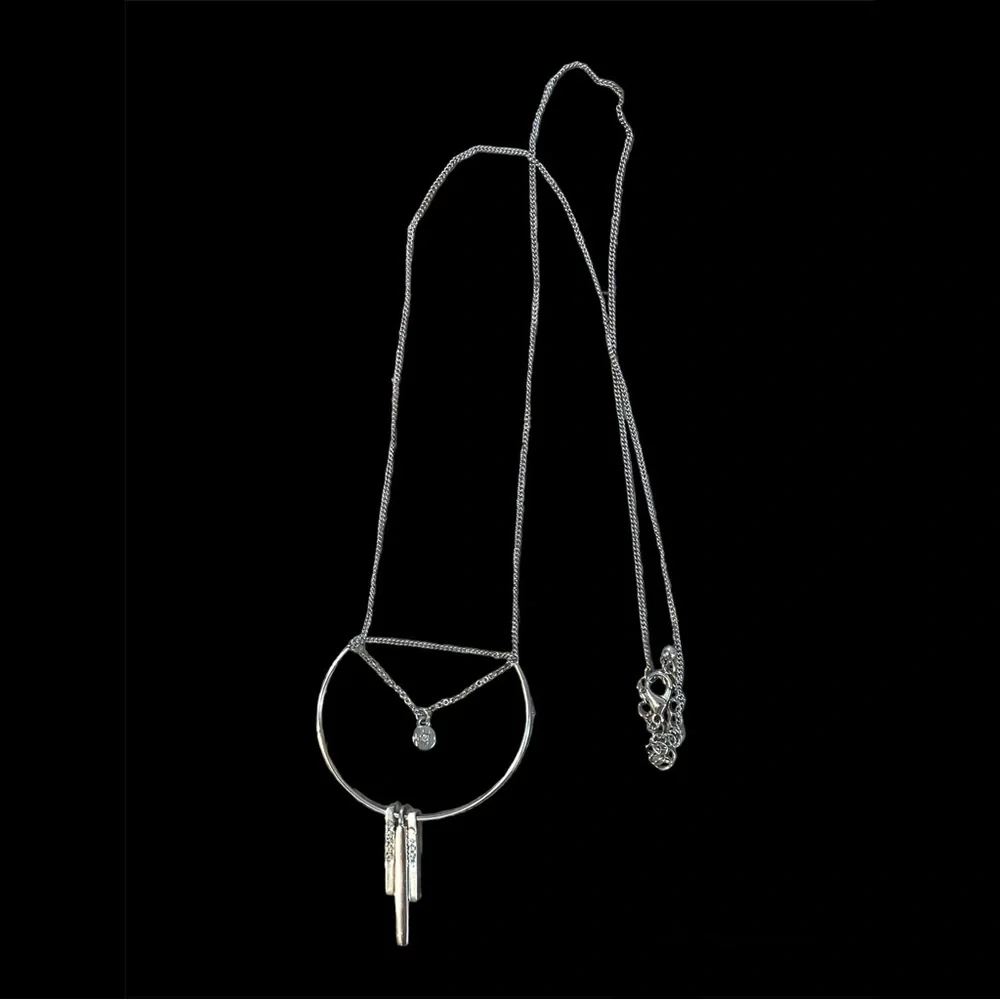 Silver circle pendant design long chain necklace